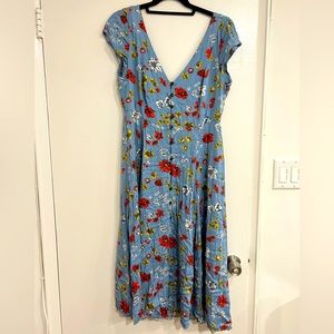 Urban Outfitters blue floral a-line button down midi dress